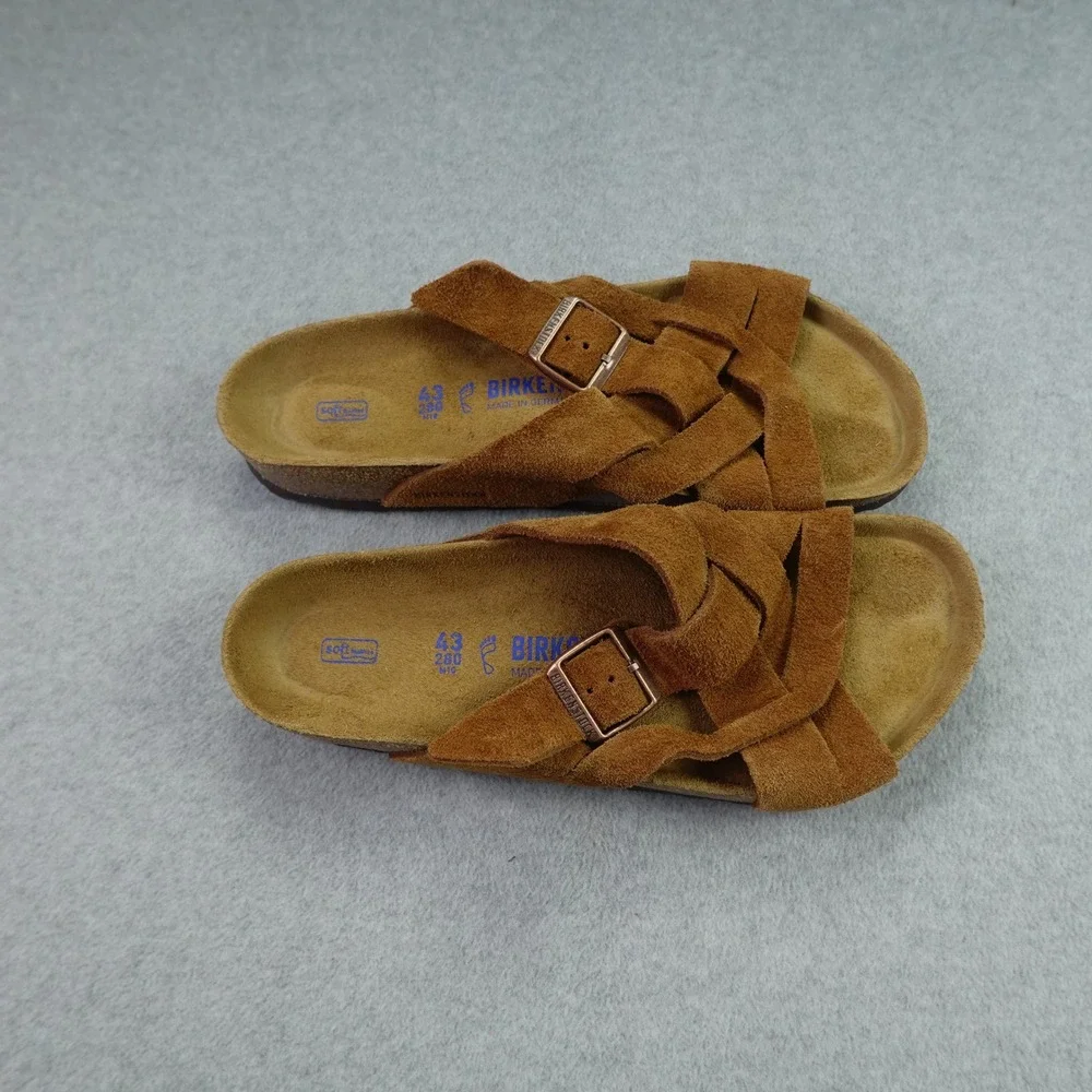 Birkenstock Sandals Men 43 Mink Brown Suede Lugano Soft Footbed Slide